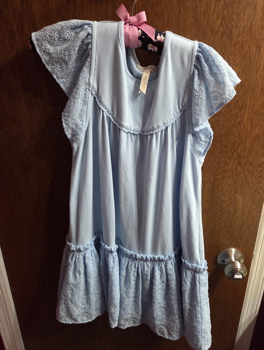 Matilda Jane Light Blue Eyelet Flutter-Sleeve Kids Dress Size 10
